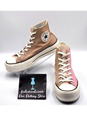 Converse Women Neutral Tones Leather Chuck Taylor Lift Sneakers Sz7.5 2377